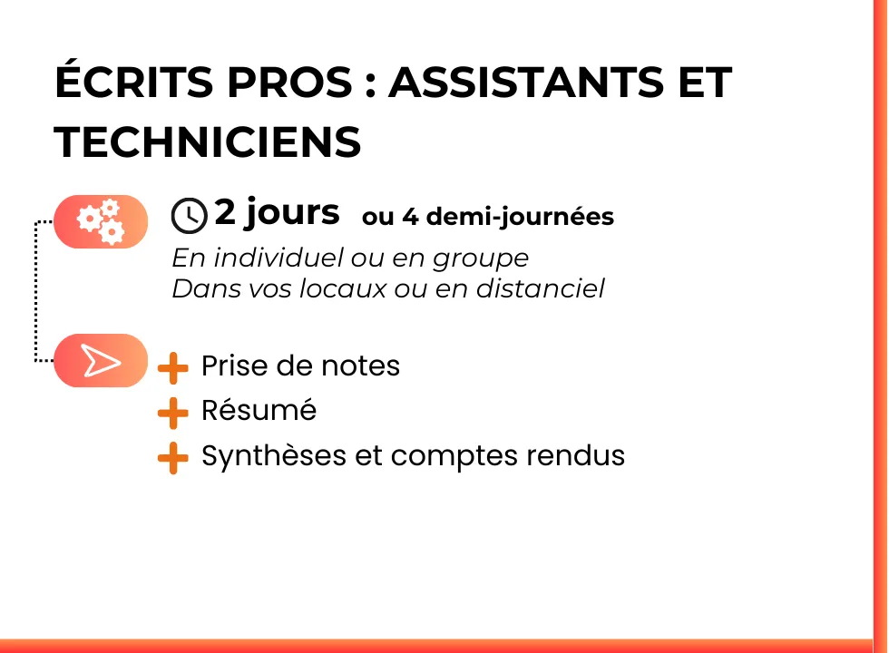 Formation en Écrits pros pour Assistants et techniciens. En individuel ou en groupe. Dans vos locaux ou en distanciel.